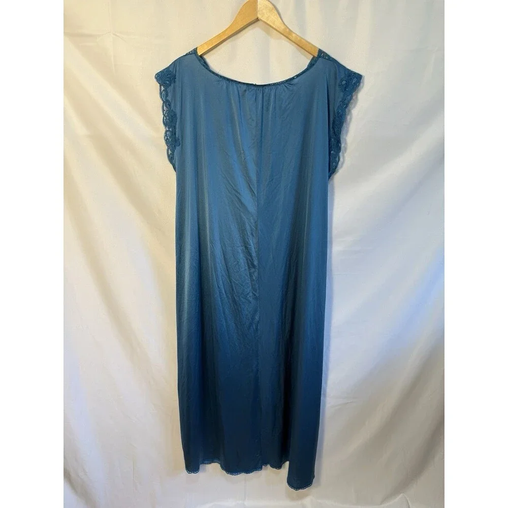 Vintage Miss Elaine Nightgown Dress Babydoll Turquoise blue Nylon Large Made USA